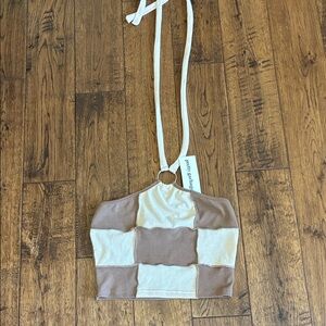 Two-Tone Beige and Cream Women's Crop Top